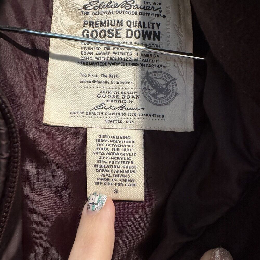 Eddie Bauer Purple Goose Down Puffer Jacket Longline No Hood Size Small - Picture 4 of 5